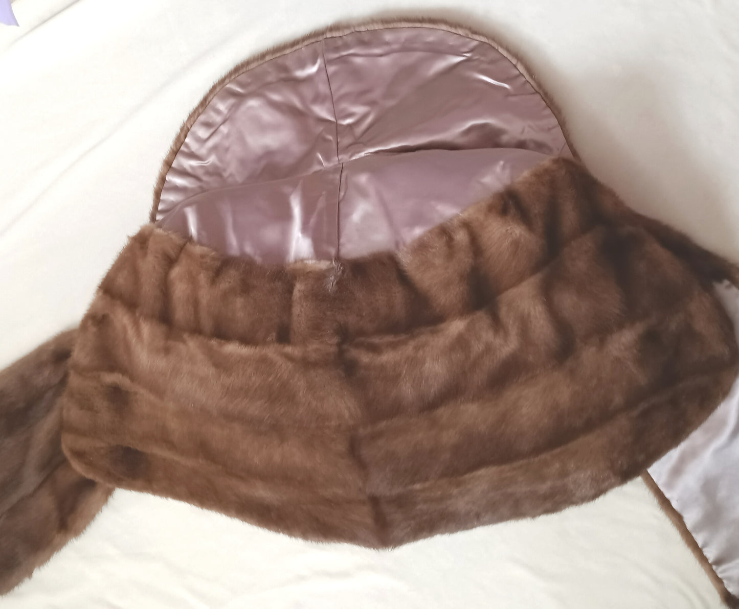 Real Mink Fur Brown Cape Stole Open Front High Shawl Collar Pockets Custom Made Women Wedding Bridal Bolero Size L-Mint Condition