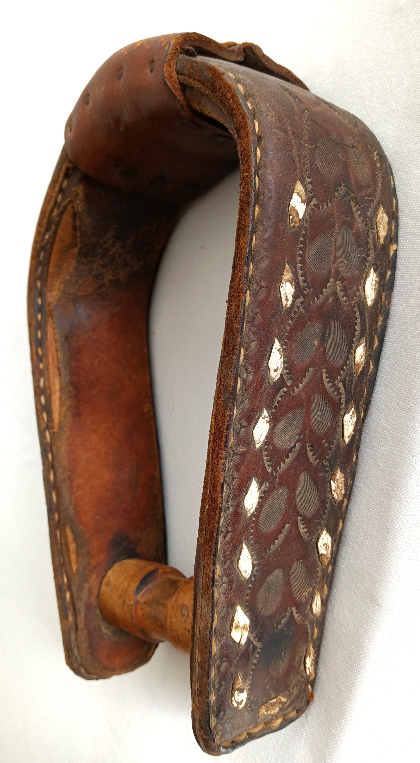 Antique/Vintage Laced Leather Wrapped Bentwood Stirrup Horse Saddle Side Foot Western Equestrian Club Farmhouse Décor