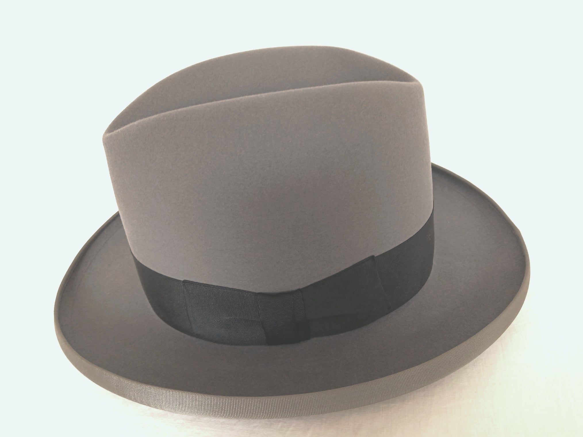 Vintage Stetson Gray Hat Royal DeLuxe St Regis Fur Felt Homburg Open Crease  Pencil Curl Brim Men Dress Hat Circumference 22 1/4 Inches-USA