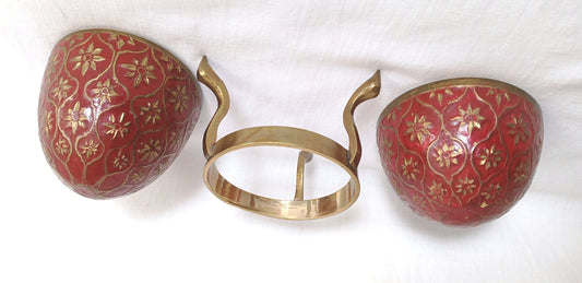 Vintage Cloisonné Large Egg Shaped Red Enamel Brass Floral Design Egg Opens in the Middle Solid Brass Stand Trinket Box-Made in India