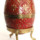 Vintage Cloisonné Large Egg Shaped Red Enamel Brass Floral Design Egg Opens in the Middle Solid Brass Stand Trinket Box-Made in India